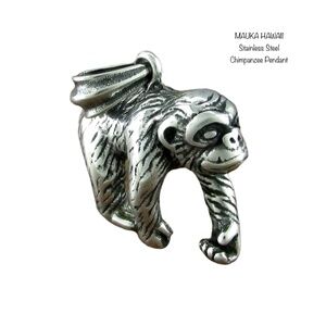 Monkey Chimpanzee Gorilla Stainless 3D Figurine Pendant & 60cm Wheat Link Chain